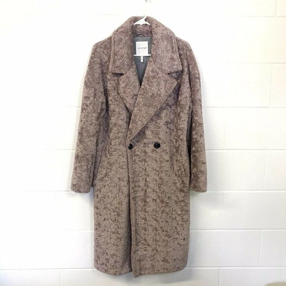 Avec Les Filles Womens Mauve Cocoon Faux Fur Double Breasted Button Long Coat Sm - Picture 1 of 13